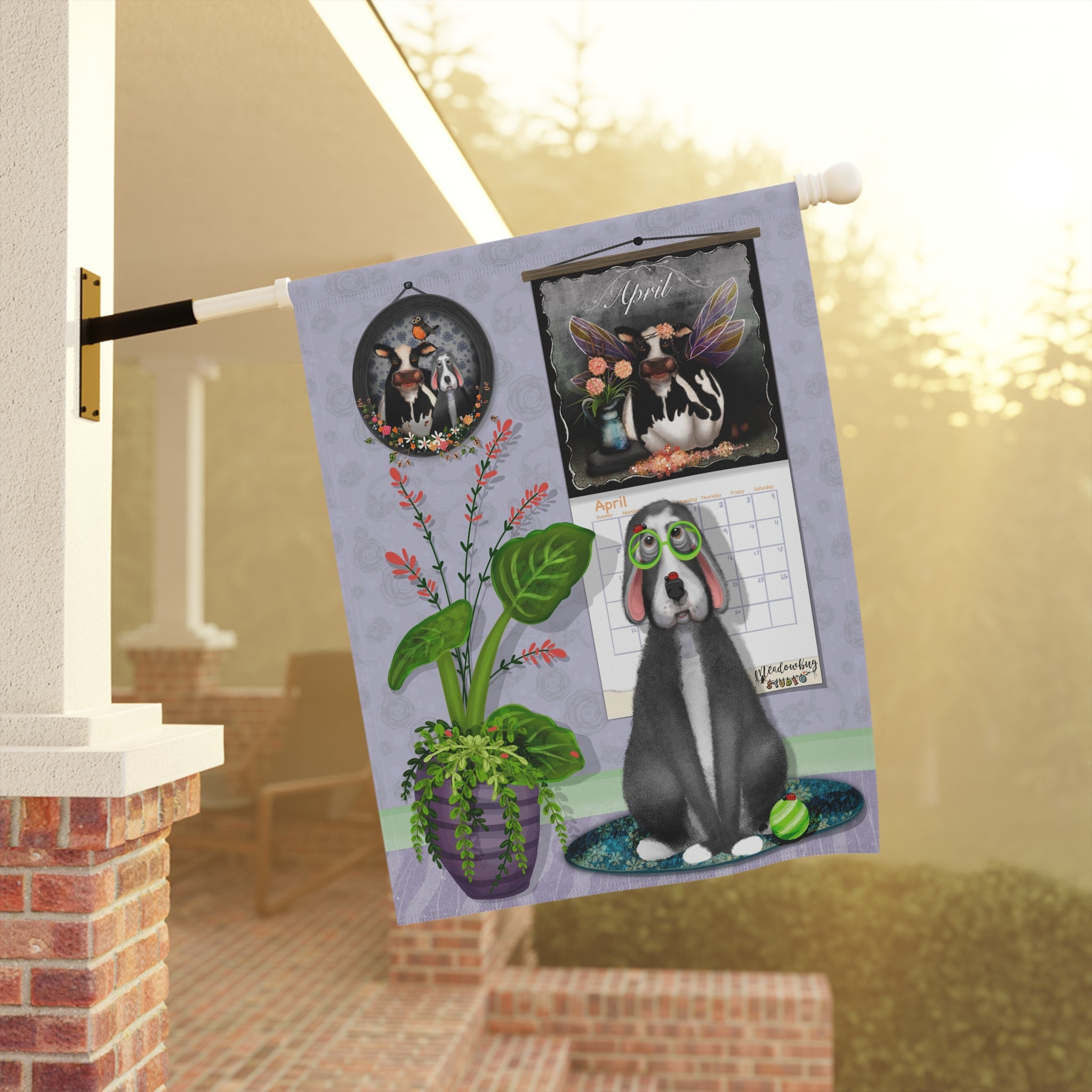 Whimsical Hound & Florals Garden Flag House Banner