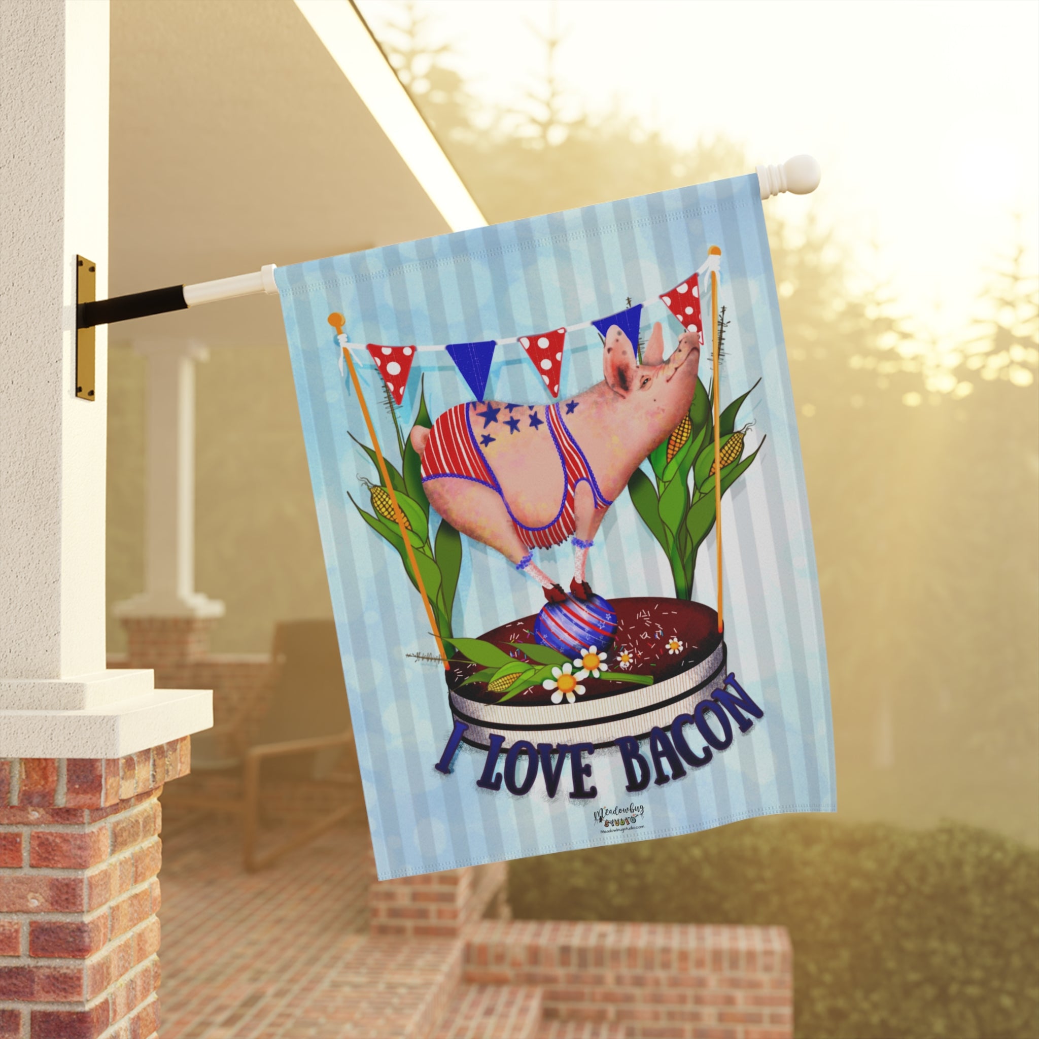 I Love Bacon Garden Flag RWB – Patriotic Pig Decorative House Banner
