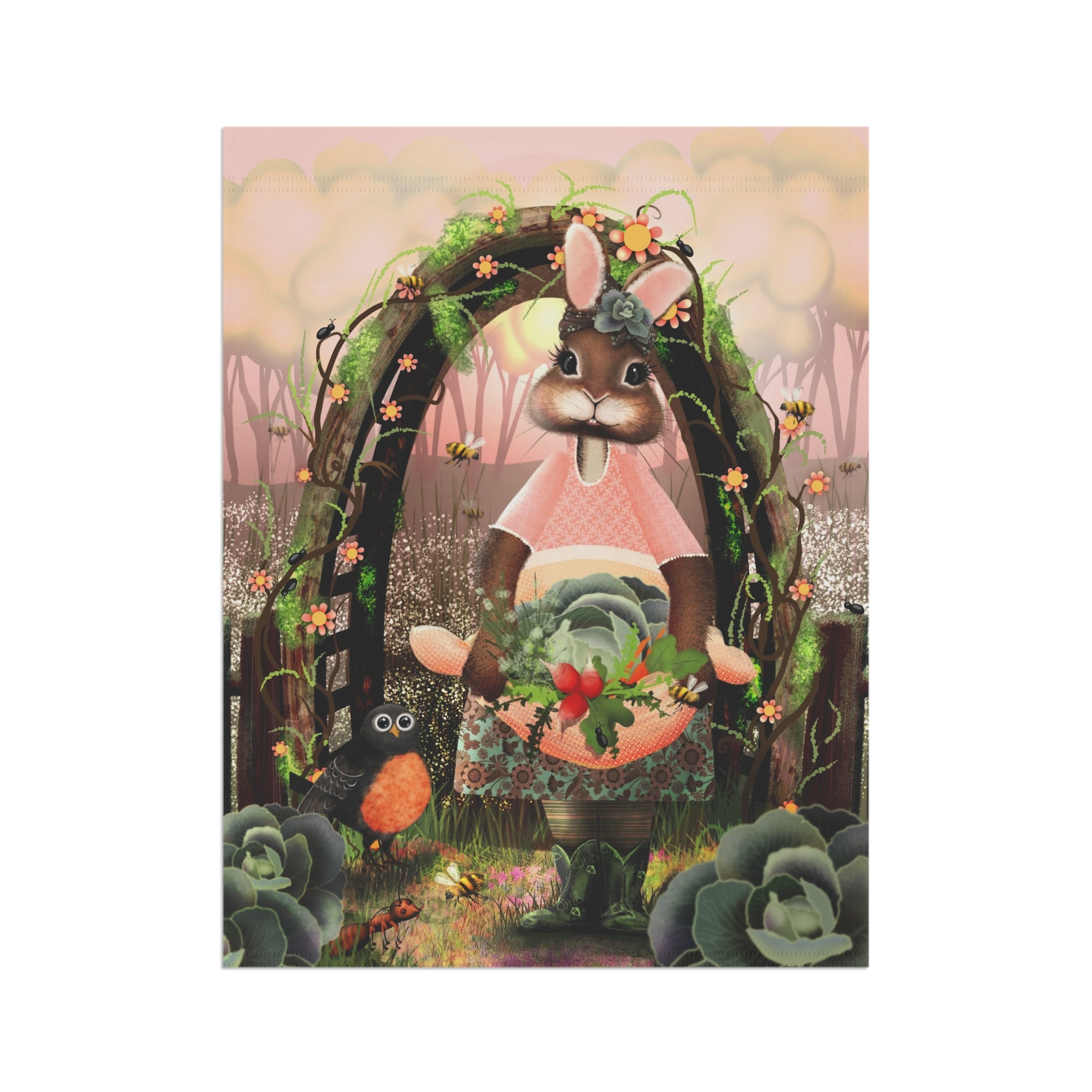 Garden Bunny Garden Flag — Spring Cottagecore Yard Banner with Rabbit and Floral Wreath