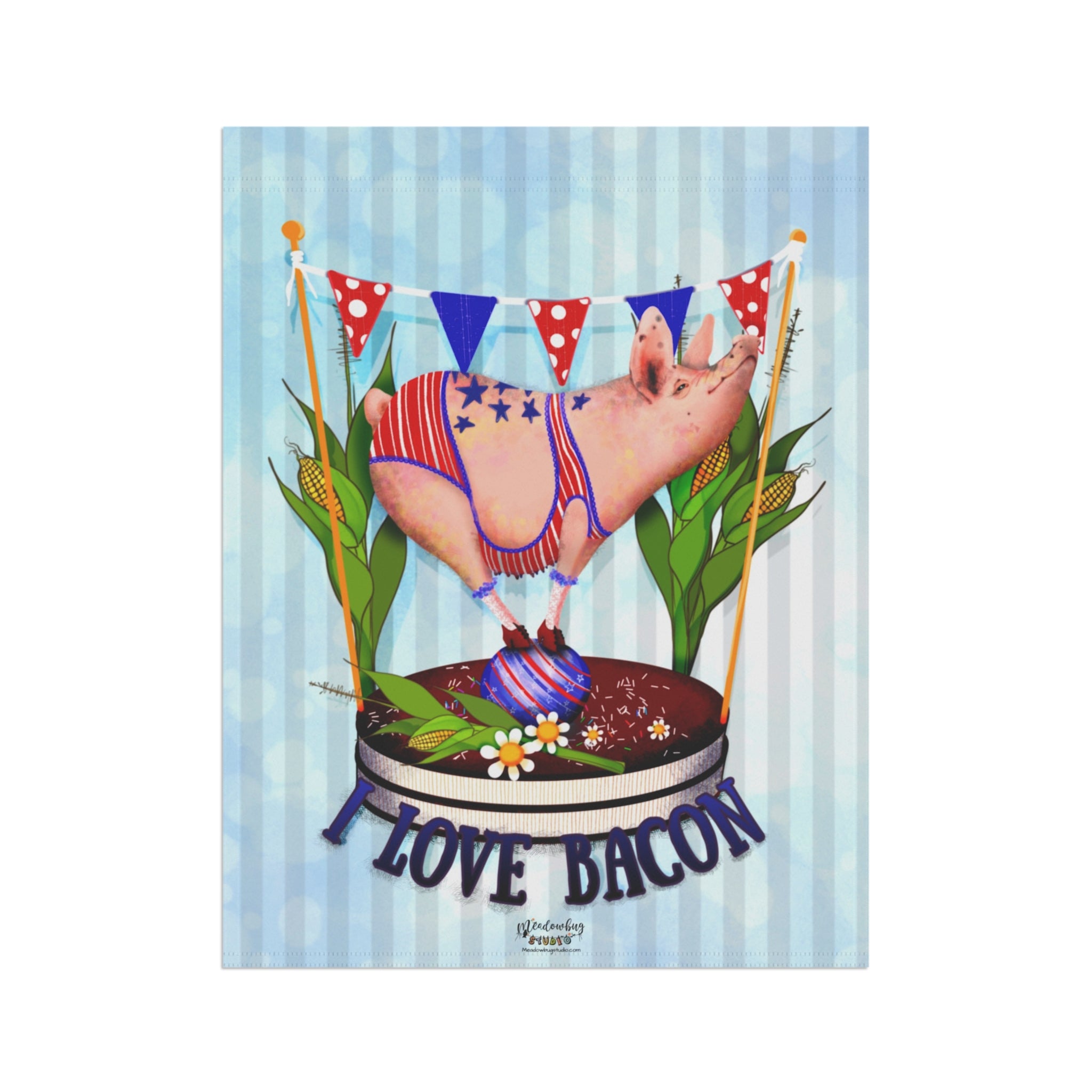 I Love Bacon Garden Flag RWB – Patriotic Pig Decorative House Banner