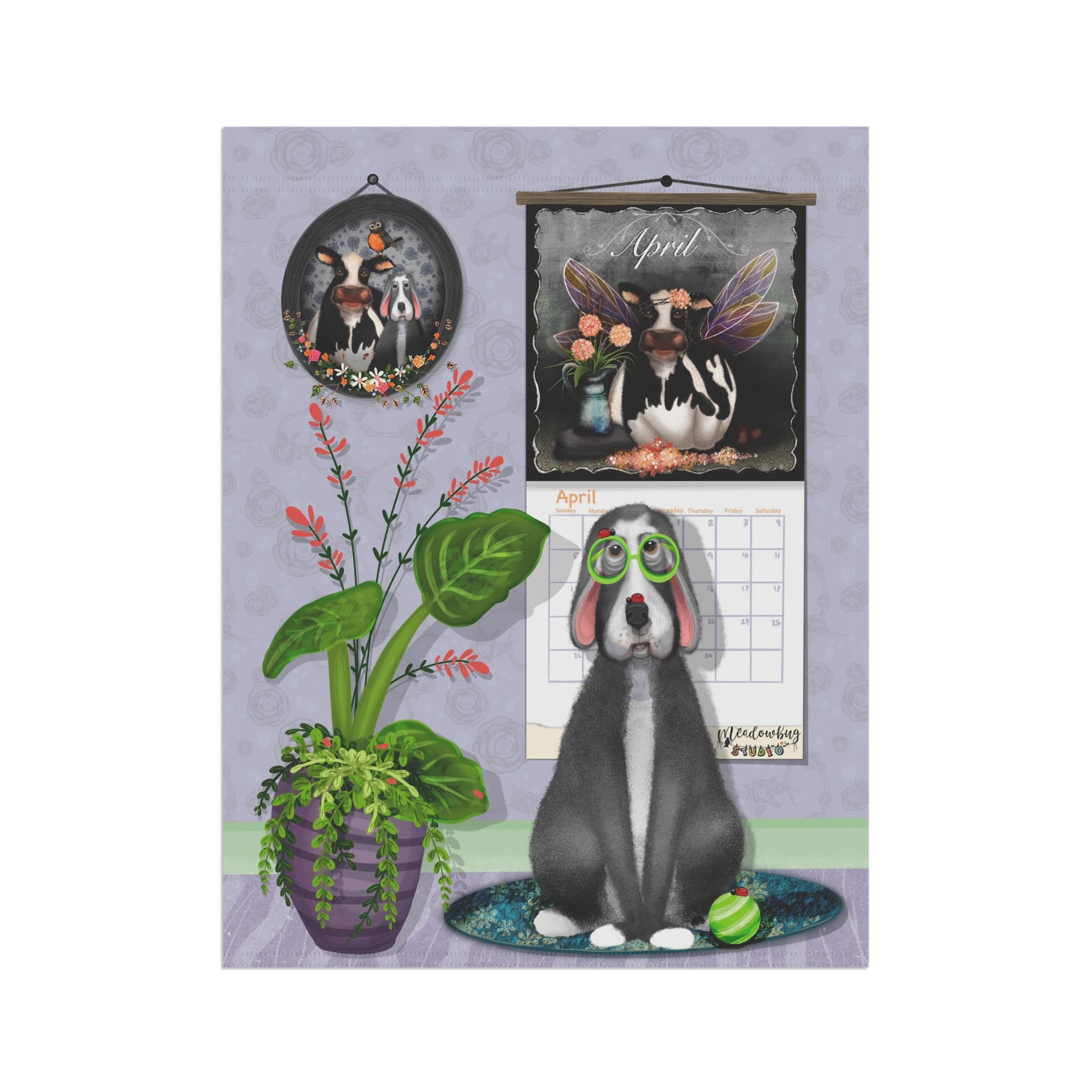 Whimsical Hound & Florals Garden Flag House Banner