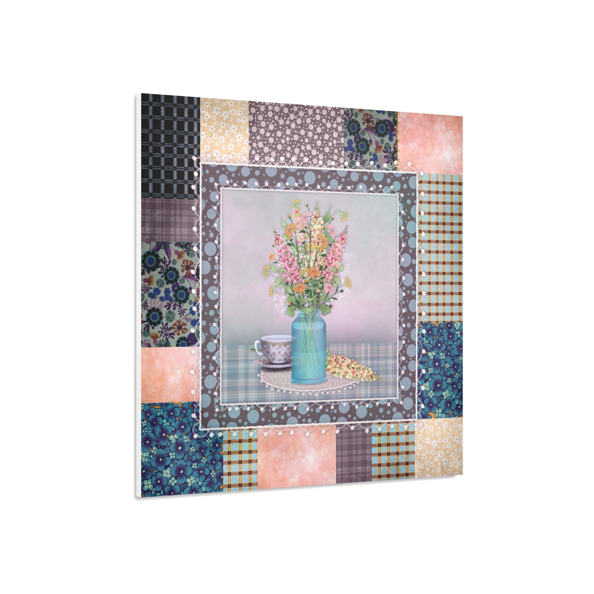 Floral Patchwork Foam Board Art — Pastel Bouquet in Vase